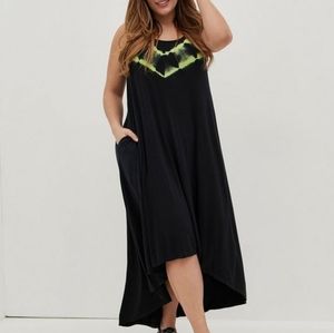 Torrid Original Super Soft Black & Neon Green Hi Lo Maxi Dress Size 2X